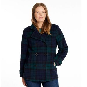 L.L Bean Women’s Classic Wool Tartan Peacoat Nautical Buttons Size 16